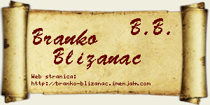 Branko Blizanac vizit kartica